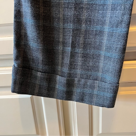Navy Wide Leg Plaid Trousers 13 - Picture 9 of 10